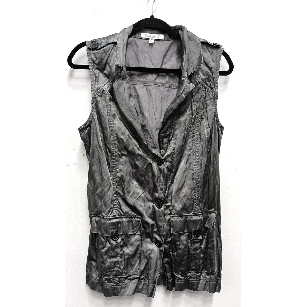 TravelSmith Utility Vest Women Medium Gray Safari Gorpcore Travel